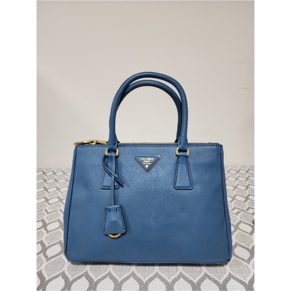 PRADA Saffiano Lux Small Double Zip Tote Blue - Picture 5 of 15